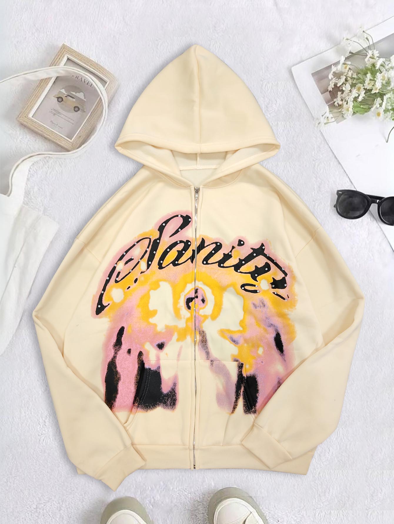 Women'S Fashion Zip Hoodie - Cardigan con cappuccio dal design americano