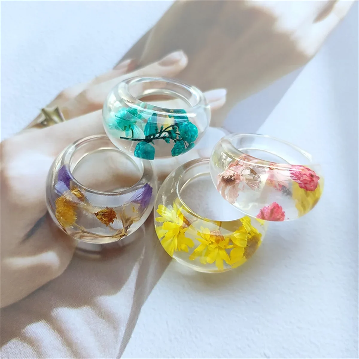 Women'S Real Y2K Fashion - Anello carino in resina trasparente Fiori