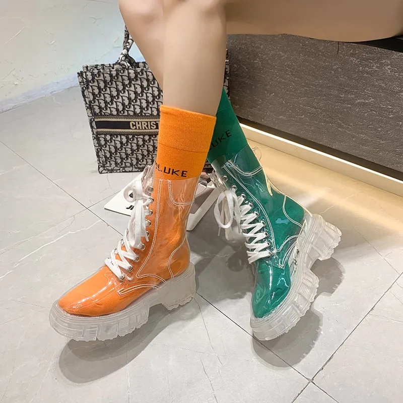 Women'S Fashion Rain Boots - Stivali con Piattaforma Trasparente 2026 Nuova