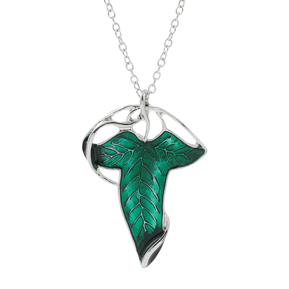 Women Fashion Jewellery - Collana con Ciondolo Foglia Verde Vintage,