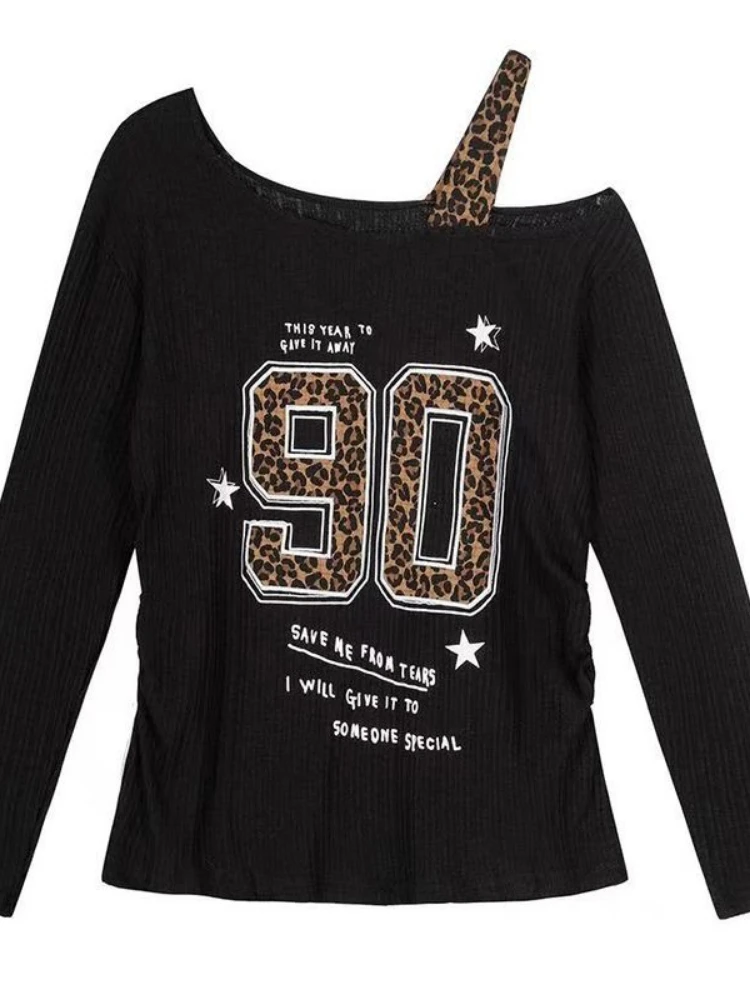 Women'S Fashion Tops - T-Shirt con Stampa Leopardata Stile Y2K,