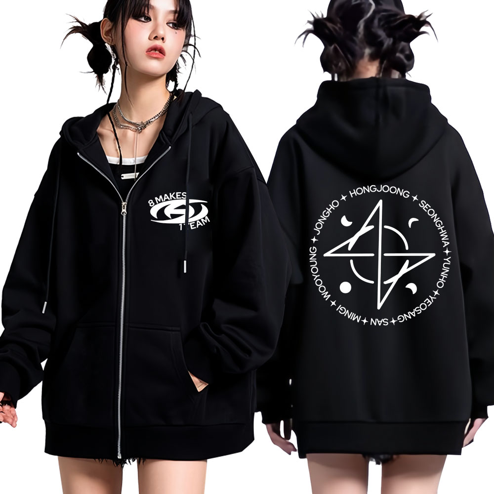 Women'S Fashion Zip Hoodie - Kpop Ateez 8 Makes 1 Team