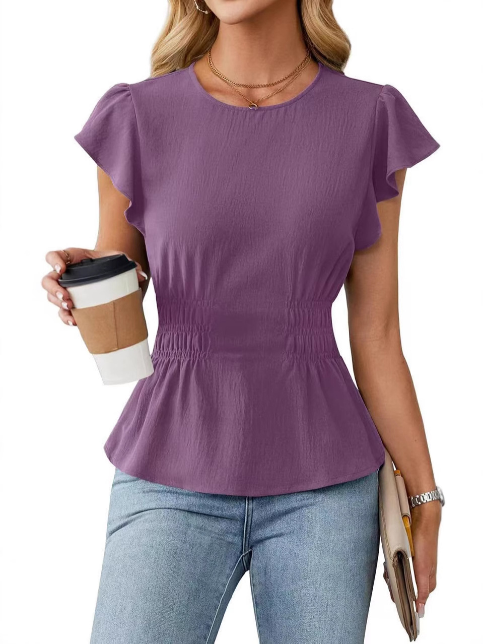Women'S Fashion Tops - Camicetta da donna con volant a