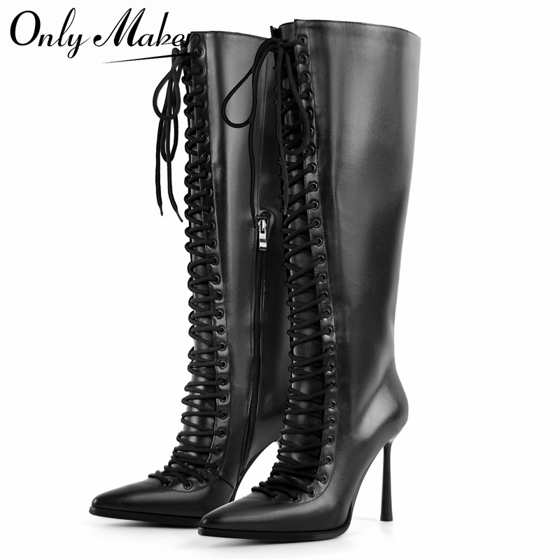 Women'S Fashion Leather Boots - Onlymaker Stivali al ginocchio in ecopelle